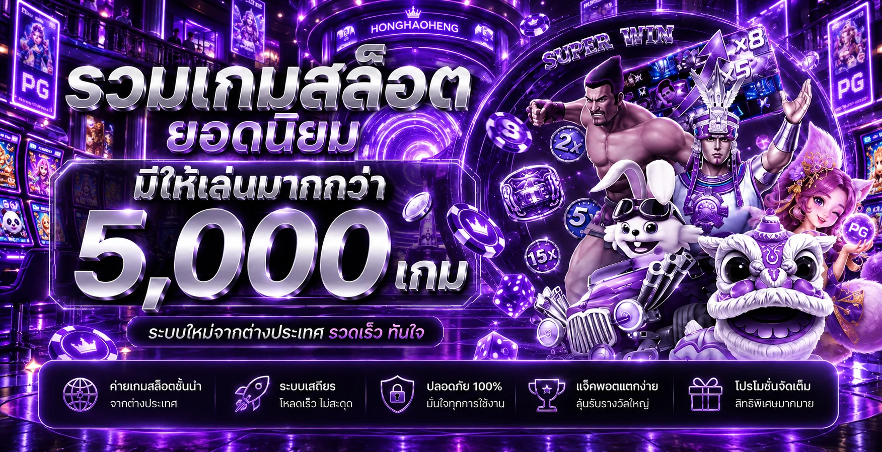ภาพรวมเกมสล็อต HONGHAOHENG พร้อมตัวละครเกมและหมวดค่าย